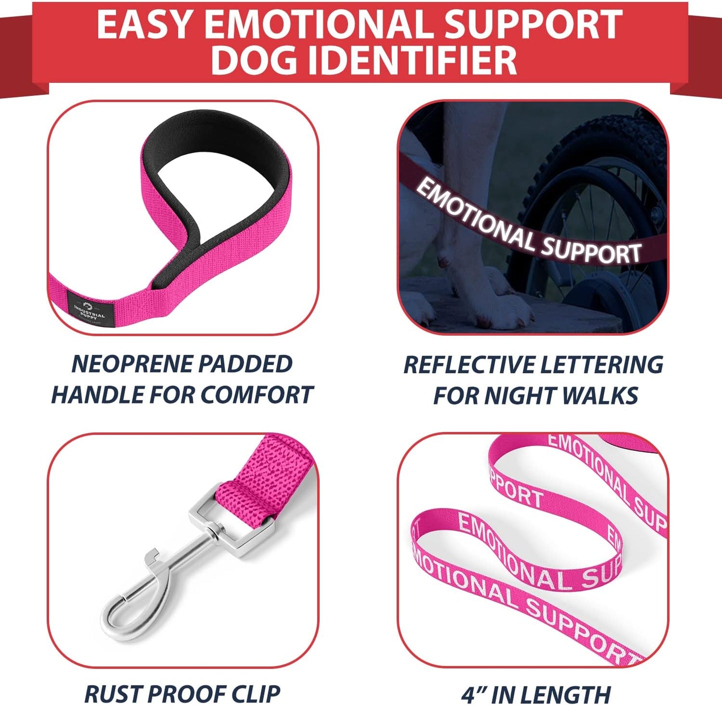 Emotional Support Vest Harness - Durable and Adjustable Dog Vest with Reflective Straps, Removable Patches, Handle & Leash Attachment, Travel and Daily Use, Large 27-33" - Pink