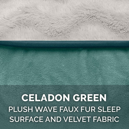 Plush Celadon Green Memory Foam Dog Bed with Removable Bolsters - Perfect Comfort for Small Dogs up to 20 Lbs - Washable Cover