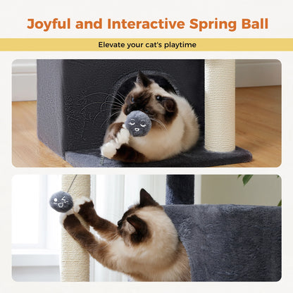 Stylish 31.5" Cat Tree Tower with Spacious Dual Condos for Kittens & Medium Cats - Dark Gray