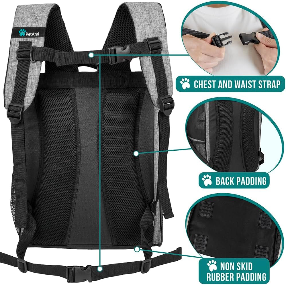 Ventilated Dog and Cat Backpack Carrier - Airline Approved, Perfect for Hiking, Camping, and Travel (Up to 18 lbs) - Stylish Grey Design