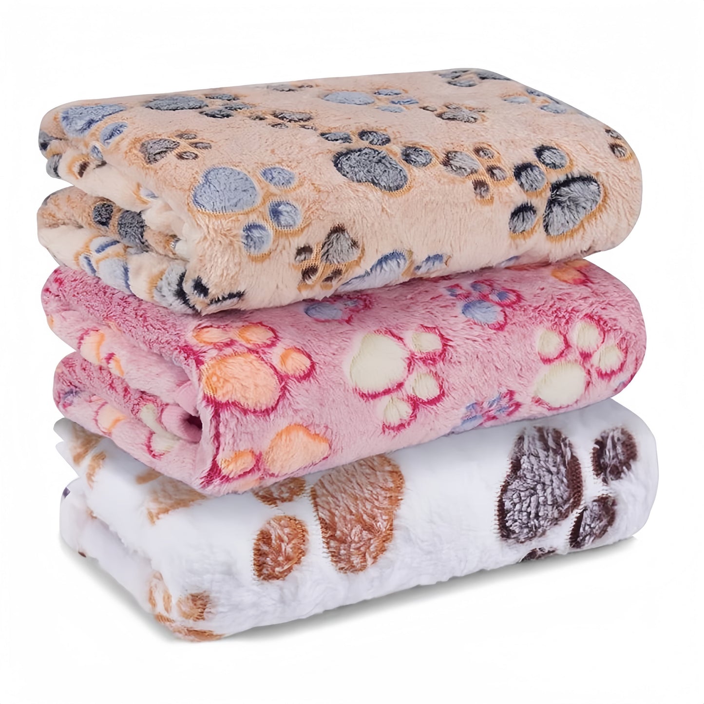 Super Soft Fluffy Premium Fleece Pet Blanket - 3 Pack Flannel Throws for Dogs and Cats (23x16 Inch)