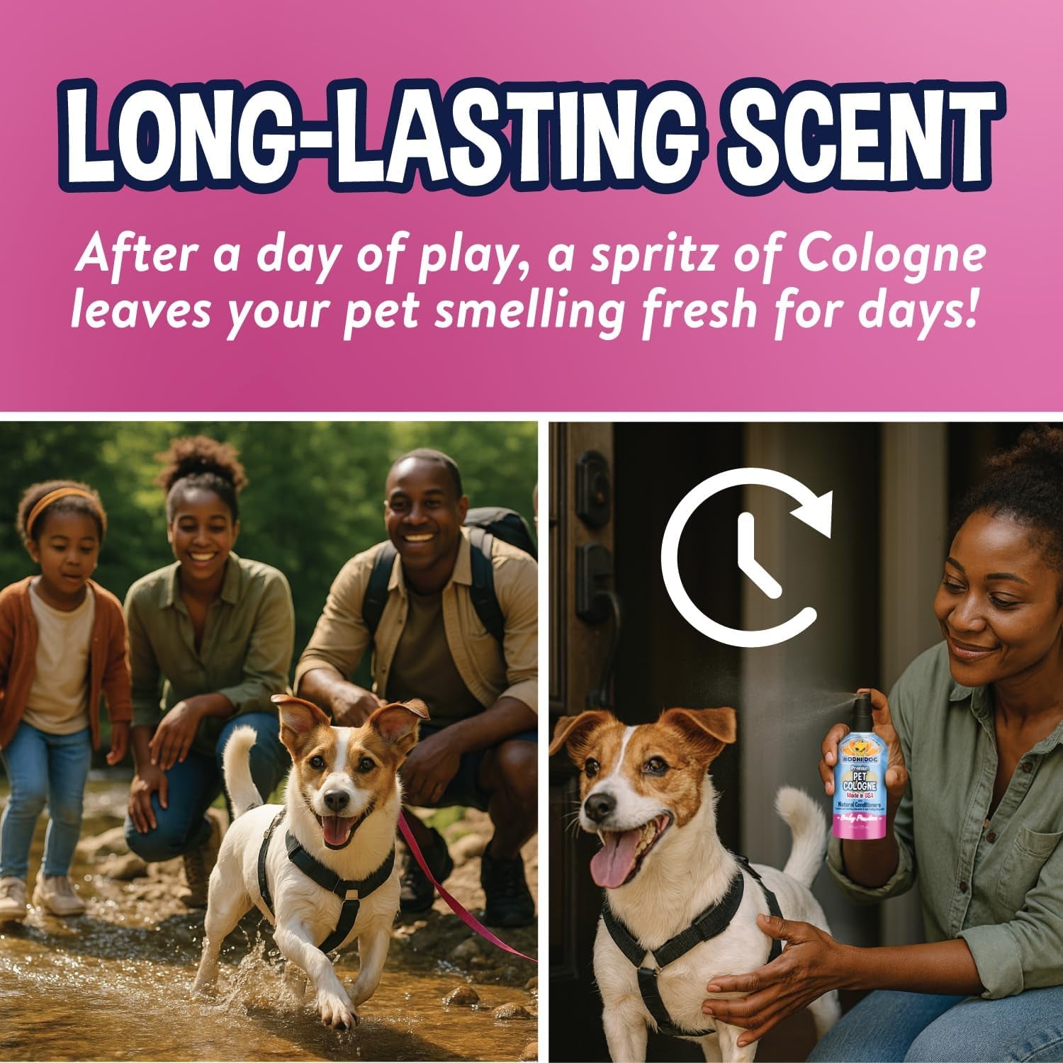 Premium Dog Cologne - Long-Lasting Deodorizing Spray & Conditioner for Dogs & Cats - Gentle Natural Formula - Keeps Pets Fresh All Day - Made in USA (Baby Powder, 4 Fl Oz)