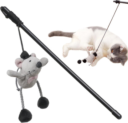 Interactive Cat Wand Toy with Cute Mouse - Engaging Indoor Play for Kittens and Cats, Reduces Boredom and Promotes Active Fun!
