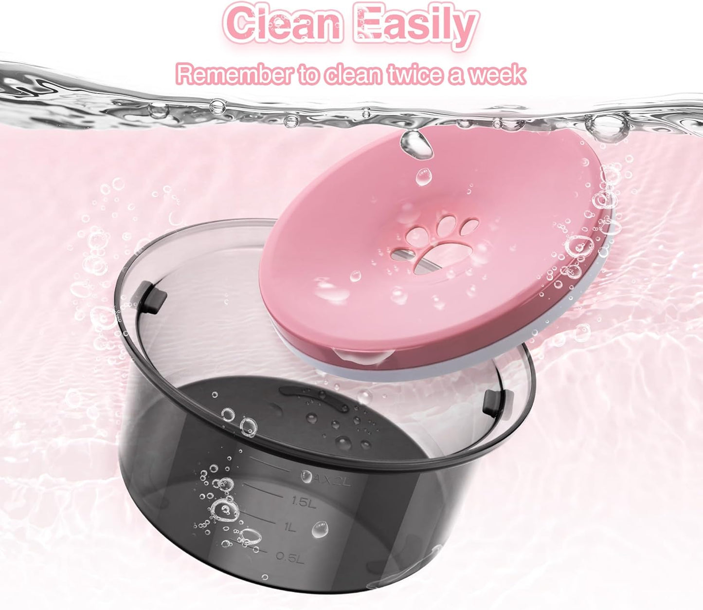 2L Dog Water Bowl No Spill, 70Oz Large Spill Proof Dog Water Bowl Reduce Refill, Slow Drinking Water Bowl anti Splash No Mess Pet Water Bowl for Vehicle/Outdoor/Indoor, Pink
