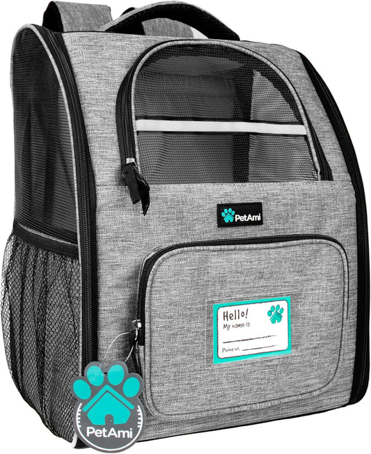 Ventilated Dog and Cat Backpack Carrier - Airline Approved, Perfect for Hiking, Camping, and Travel (Up to 18 lbs) - Stylish Grey Design