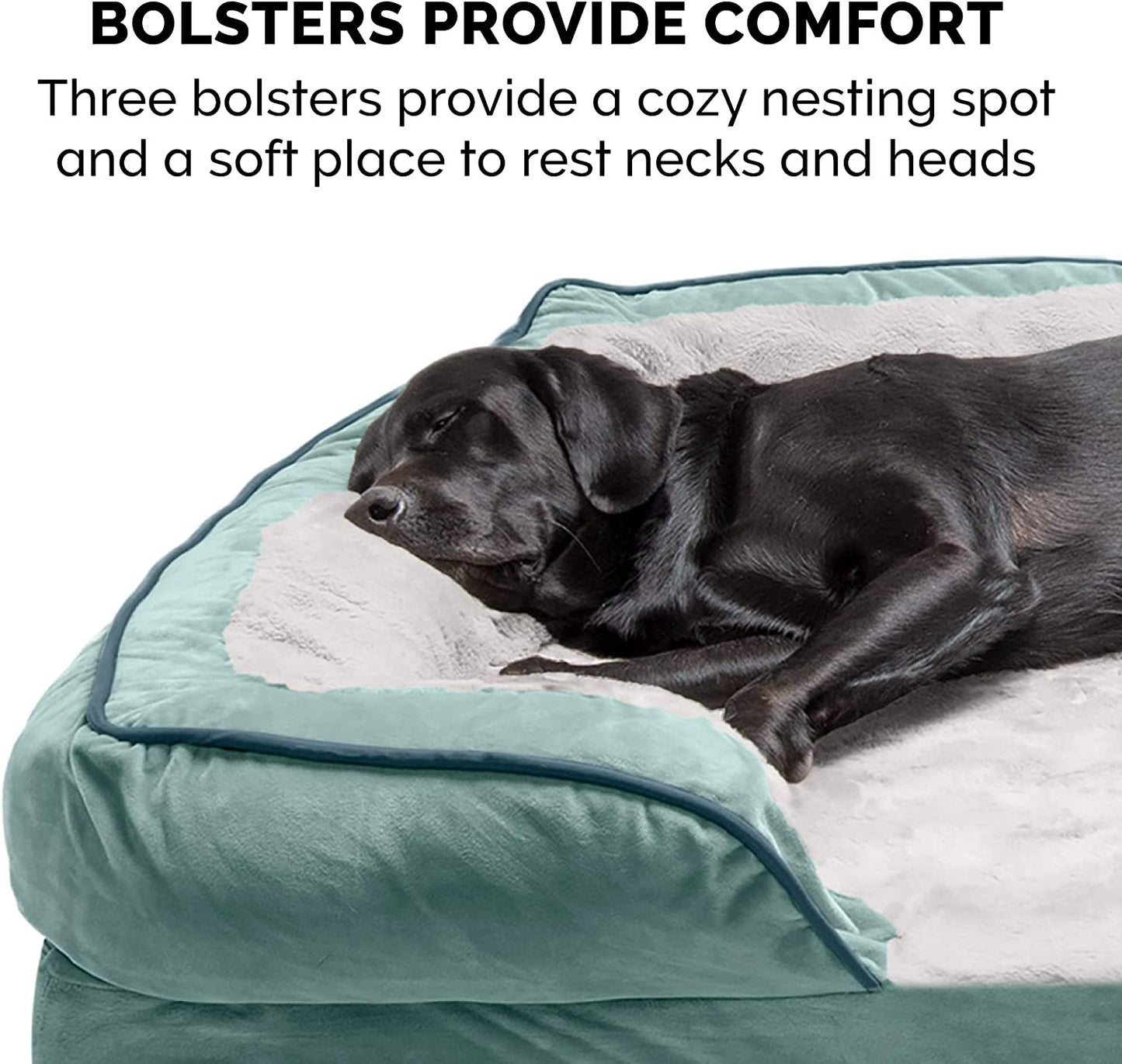 Plush Celadon Green Memory Foam Dog Bed with Removable Bolsters - Perfect Comfort for Small Dogs up to 20 Lbs - Washable Cover