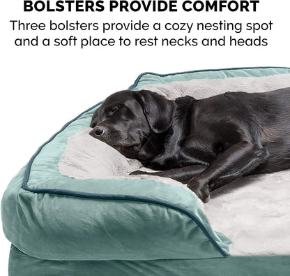 Plush Celadon Green Memory Foam Dog Bed with Removable Bolsters - Perfect Comfort for Small Dogs up to 20 Lbs - Washable Cover