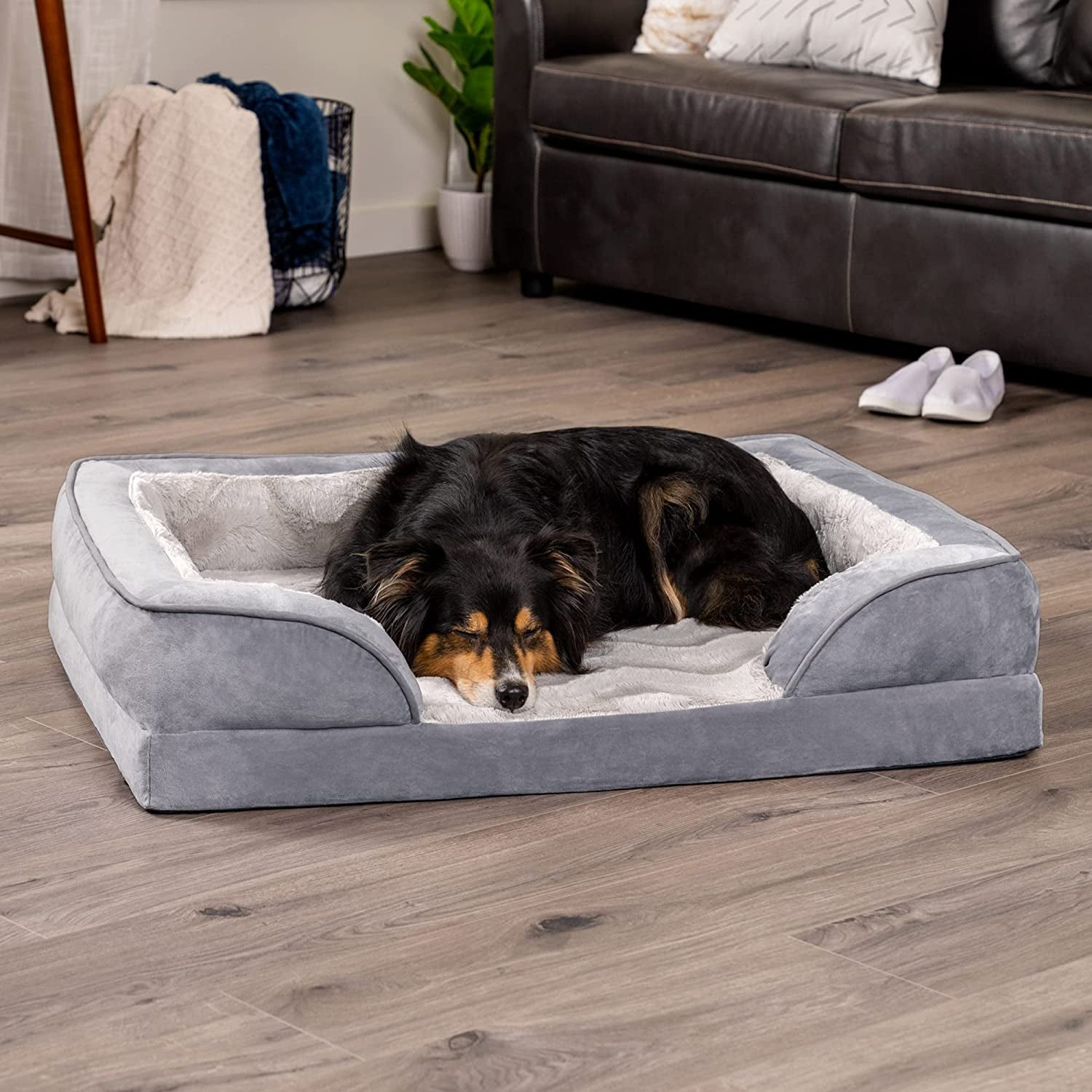 Luxurious Orthopedic Foam Dog Bed - Soft & Comfortable with Washable Velvet Cover - Perfect for Dogs up to 55 Lbs - Granite Gray