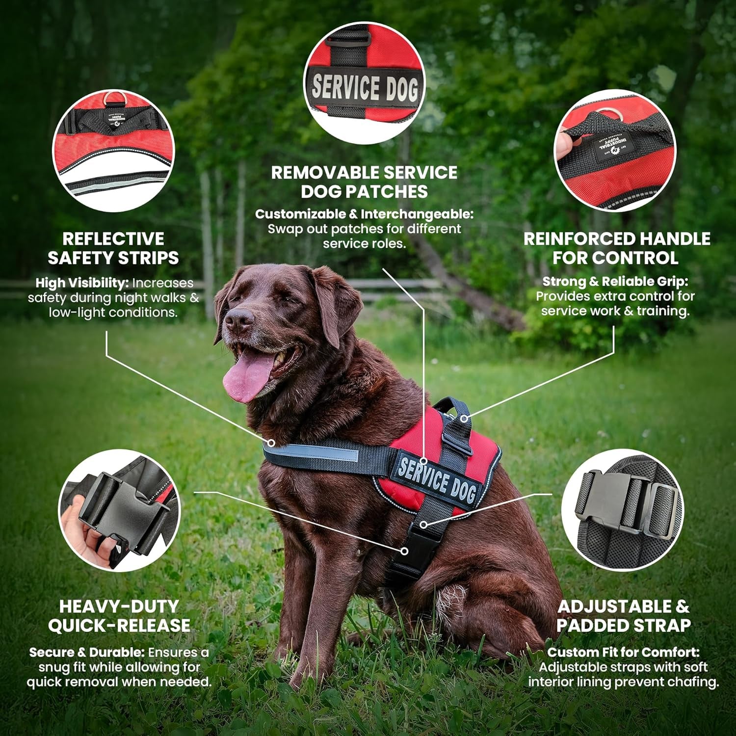 Emotional Support Vest Harness - Durable and Adjustable Dog Vest with Reflective Straps, Removable Patches, Handle & Leash Attachment, Travel and Daily Use, Large 27-33" - Pink