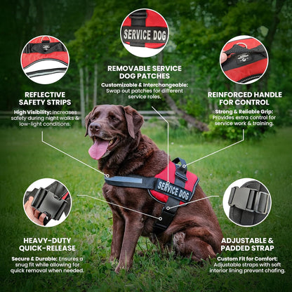 Emotional Support Vest Harness - Durable and Adjustable Dog Vest with Reflective Straps, Removable Patches, Handle & Leash Attachment, Travel and Daily Use, Large 27-33" - Pink