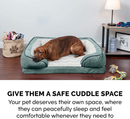Plush Celadon Green Memory Foam Dog Bed with Removable Bolsters - Perfect Comfort for Small Dogs up to 20 Lbs - Washable Cover