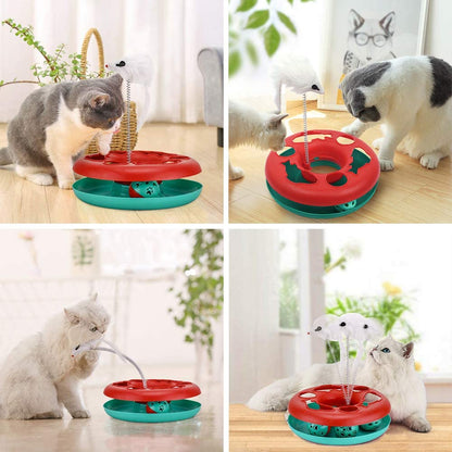 Interactive Cat Toy Set - Roller Tracks with Catnip and Teaser Mouse for Indoor Kittens (Red)