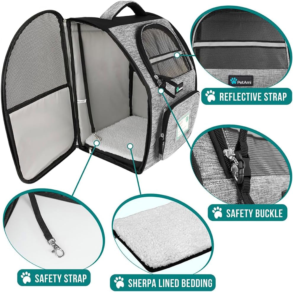 Ventilated Dog and Cat Backpack Carrier - Airline Approved, Perfect for Hiking, Camping, and Travel (Up to 18 lbs) - Stylish Grey Design