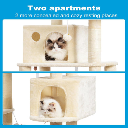 Ultimate Cat Paradise: Spacious Multi-Level Cat Tree with Cozy Condos, Hammock, and Durable Sisal Scratching Posts - Beige