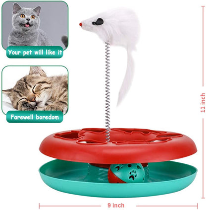 Interactive Cat Toy Set - Roller Tracks with Catnip and Teaser Mouse for Indoor Kittens (Red)