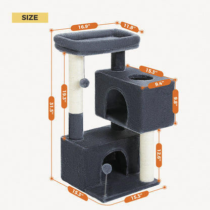 Stylish 31.5" Cat Tree Tower with Spacious Dual Condos for Kittens & Medium Cats - Dark Gray