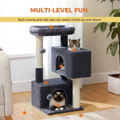 Stylish 31.5" Cat Tree Tower with Spacious Dual Condos for Kittens & Medium Cats - Dark Gray