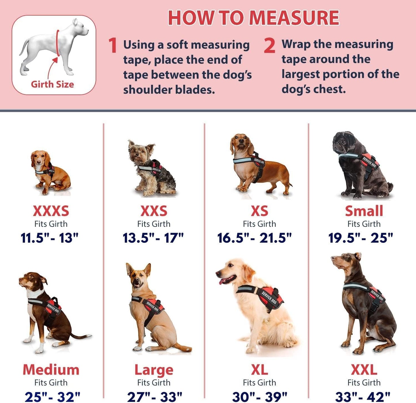 Emotional Support Vest Harness - Durable and Adjustable Dog Vest with Reflective Straps, Removable Patches, Handle & Leash Attachment, Travel and Daily Use, Large 27-33" - Pink
