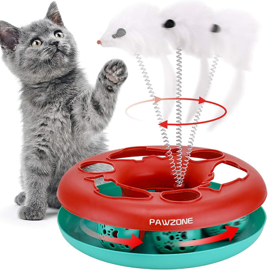 Interactive Cat Toy Set - Roller Tracks with Catnip and Teaser Mouse for Indoor Kittens (Red)
