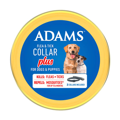 Flea & Tick Collar Plus for Dogs & Puppies - 12 Months Protection, Kills Fleas & Ticks, Repels Mosquitoes, One Size Fits All, 2 Count