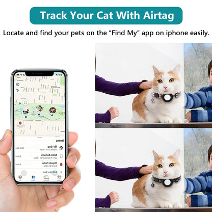 Breakaway Reflective Cat Collar with Airtag Case & Bell - 2 Pack for Cats, Kittens & Small Dogs - Black