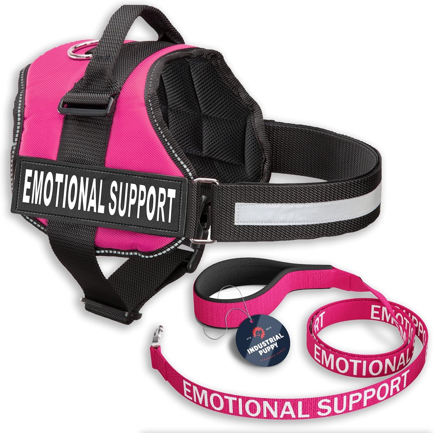 Emotional Support Vest Harness - Durable and Adjustable Dog Vest with Reflective Straps, Removable Patches, Handle & Leash Attachment, Travel and Daily Use, Large 27-33" - Pink