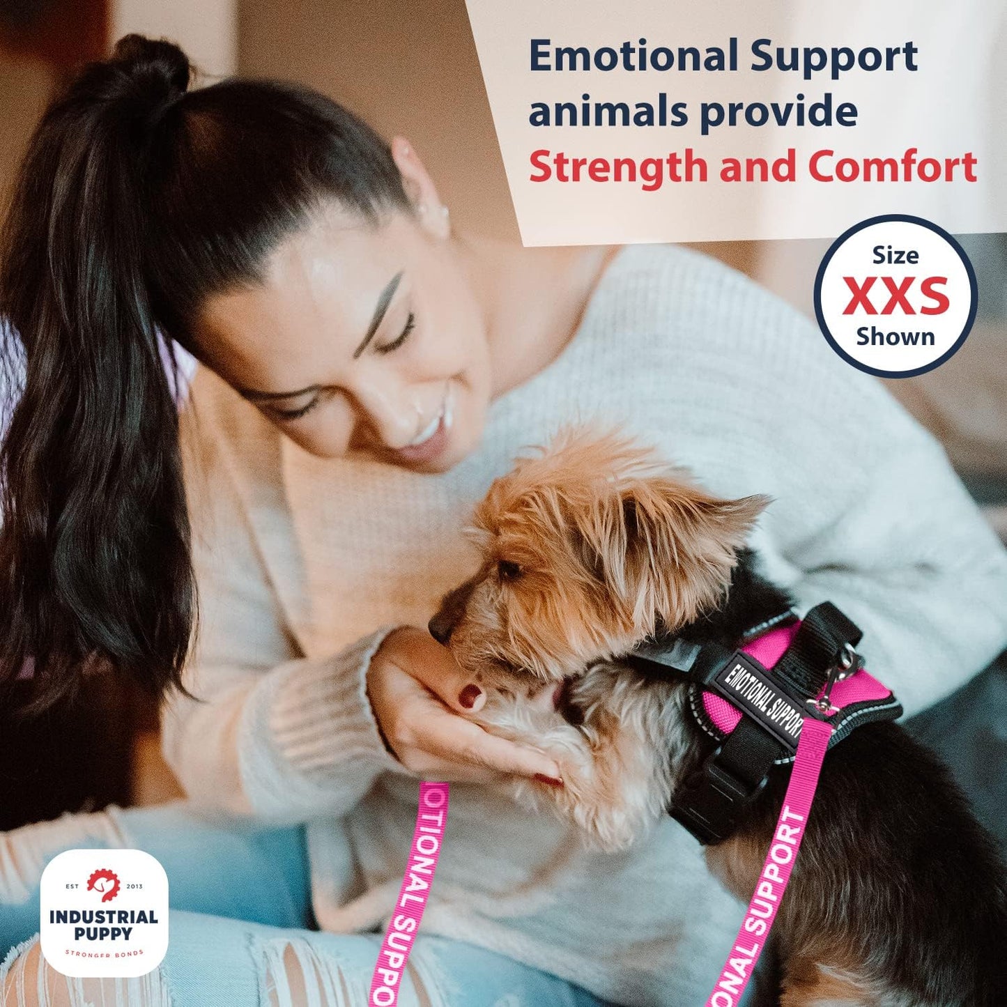 Emotional Support Vest Harness - Durable and Adjustable Dog Vest with Reflective Straps, Removable Patches, Handle & Leash Attachment, Travel and Daily Use, Large 27-33" - Pink