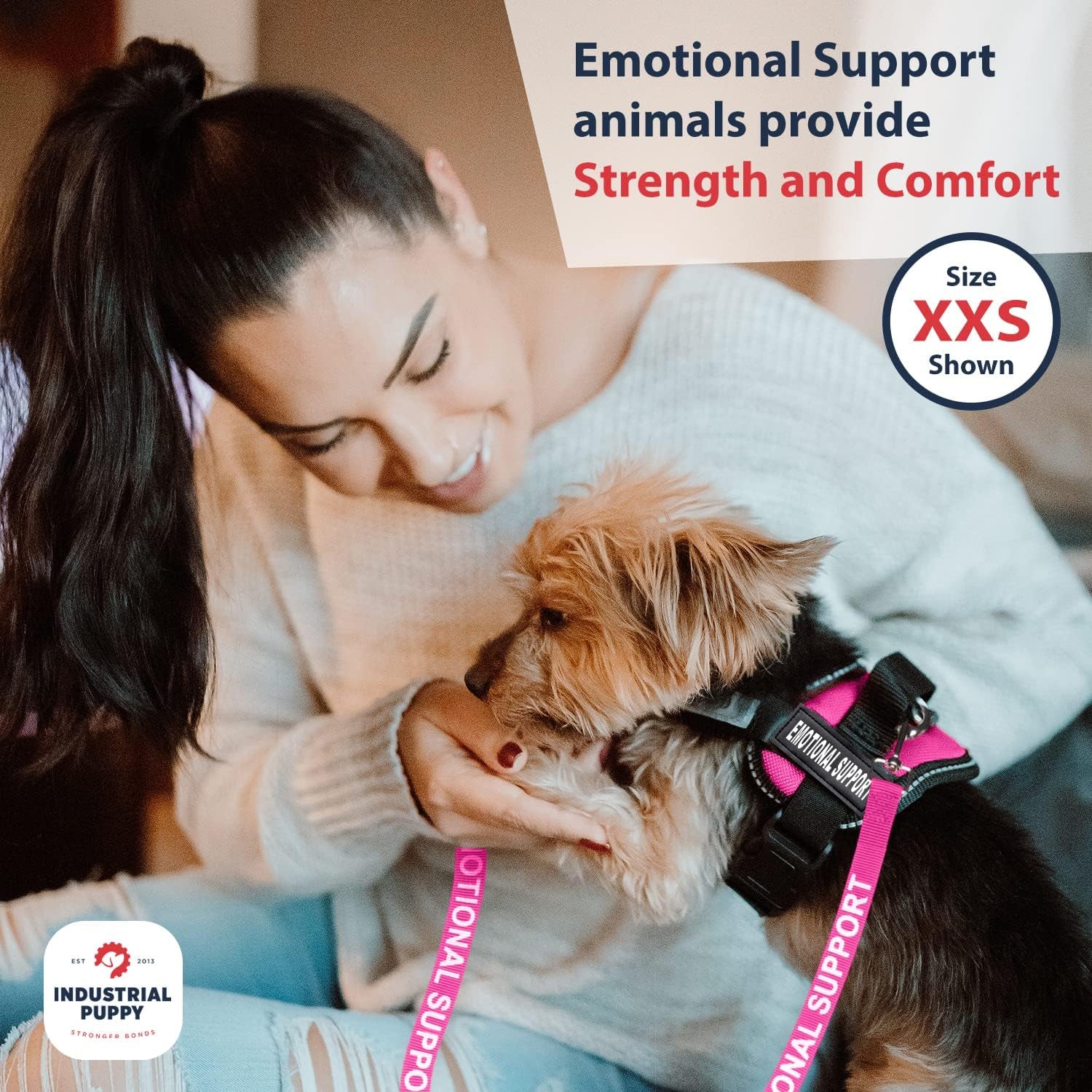 Emotional Support Vest Harness - Durable and Adjustable Dog Vest with Reflective Straps, Removable Patches, Handle & Leash Attachment, Travel and Daily Use, Large 27-33" - Pink