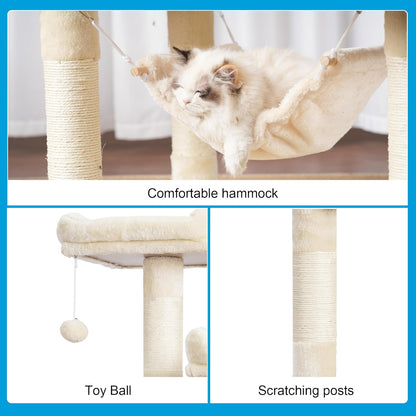 Ultimate Cat Paradise: Spacious Multi-Level Cat Tree with Cozy Condos, Hammock, and Durable Sisal Scratching Posts - Beige