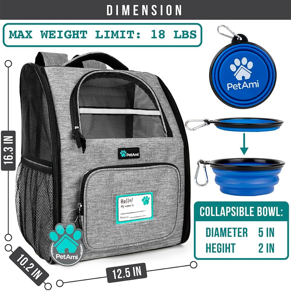 Ventilated Dog and Cat Backpack Carrier - Airline Approved, Perfect for Hiking, Camping, and Travel (Up to 18 lbs) - Stylish Grey Design