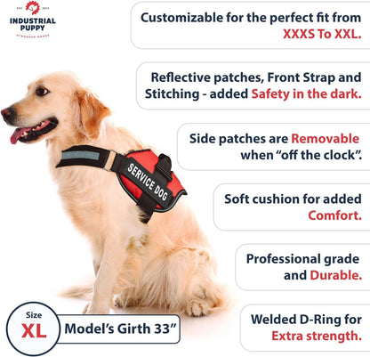 Premium Service Dog Vest Harness - Adjustable & Durable with Reflective Straps, Removable Patches, 50 ADA Cards, Handle & D-Ring for Travel & Daily Use (Bright Red, XL 30"-39")