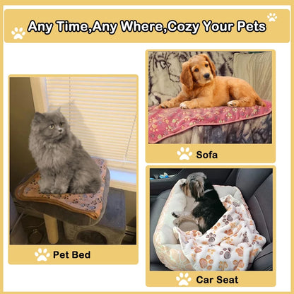 Super Soft Fluffy Premium Fleece Pet Blanket - 3 Pack Flannel Throws for Dogs and Cats (23x16 Inch)