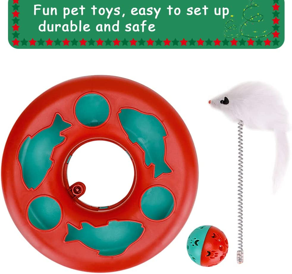 Interactive Cat Toy Set - Roller Tracks with Catnip and Teaser Mouse for Indoor Kittens (Red)