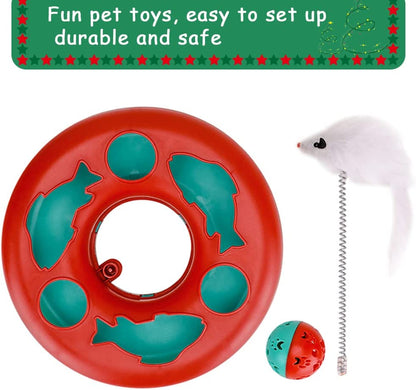 Interactive Cat Toy Set - Roller Tracks with Catnip and Teaser Mouse for Indoor Kittens (Red)