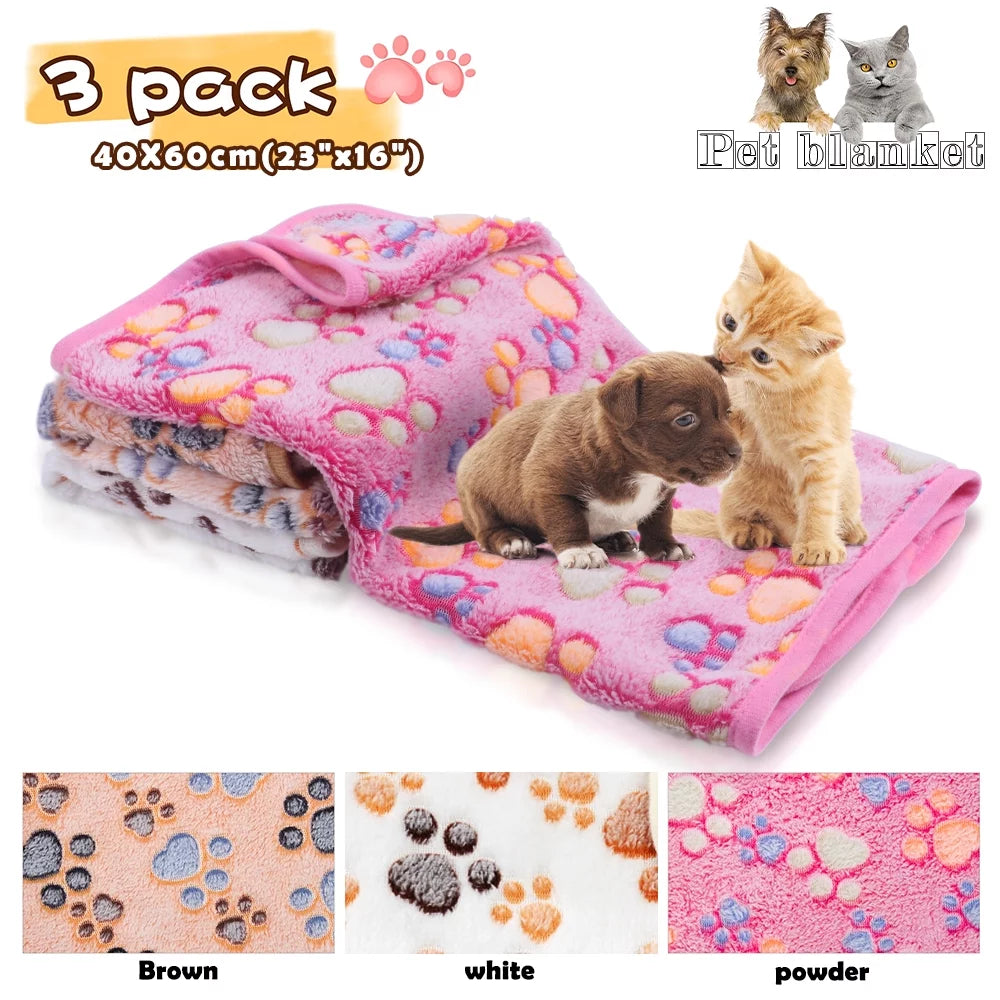 Super Soft Fluffy Premium Fleece Pet Blanket - 3 Pack Flannel Throws for Dogs and Cats (23x16 Inch)
