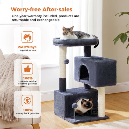 Stylish 31.5" Cat Tree Tower with Spacious Dual Condos for Kittens & Medium Cats - Dark Gray