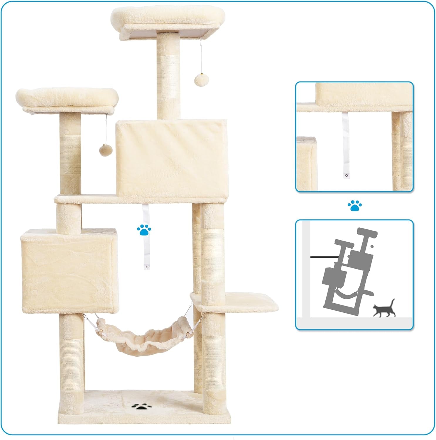 Ultimate Cat Paradise: Spacious Multi-Level Cat Tree with Cozy Condos, Hammock, and Durable Sisal Scratching Posts - Beige