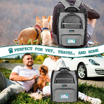 Ventilated Dog and Cat Backpack Carrier - Airline Approved, Perfect for Hiking, Camping, and Travel (Up to 18 lbs) - Stylish Grey Design