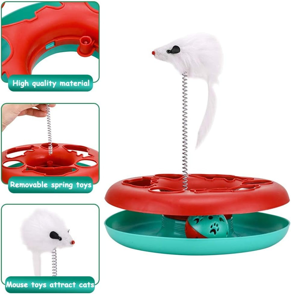 Interactive Cat Toy Set - Roller Tracks with Catnip and Teaser Mouse for Indoor Kittens (Red)