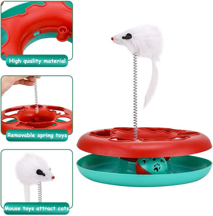 Interactive Cat Toy Set - Roller Tracks with Catnip and Teaser Mouse for Indoor Kittens (Red)