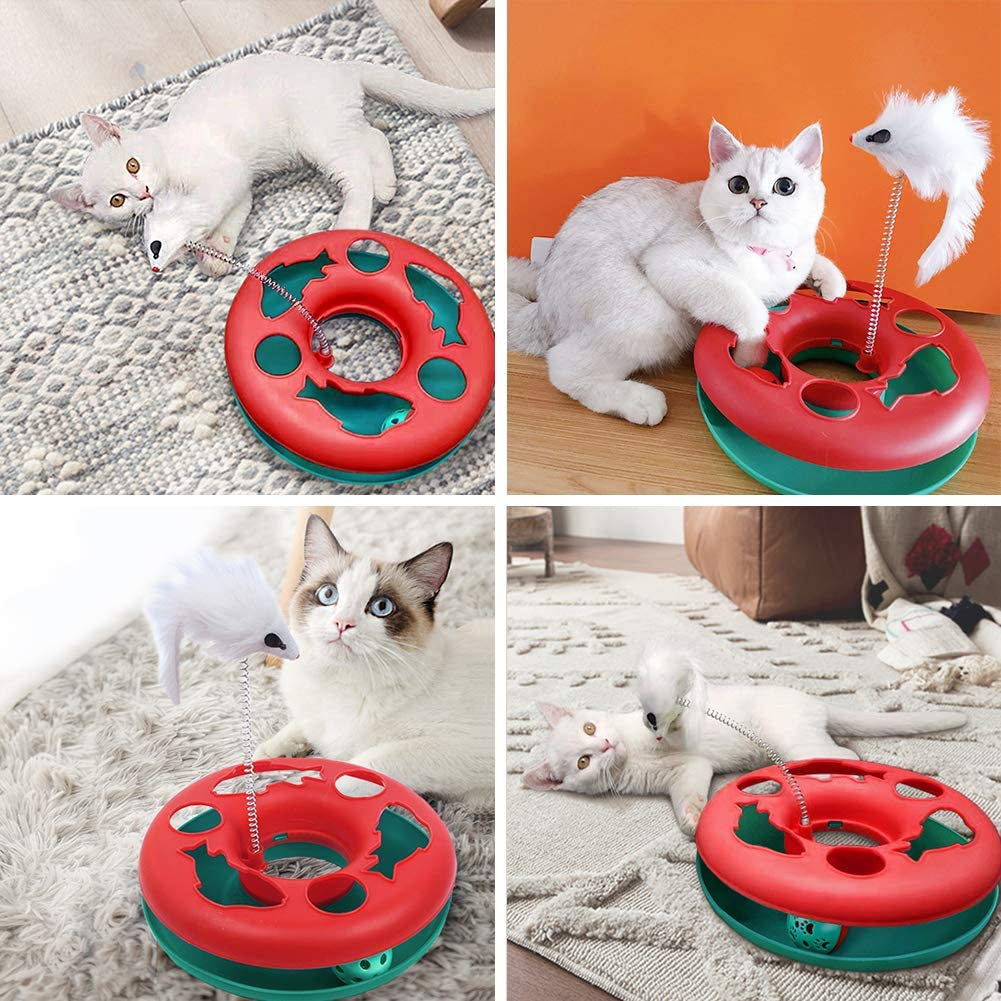 Interactive Cat Toy Set - Roller Tracks with Catnip and Teaser Mouse for Indoor Kittens (Red)
