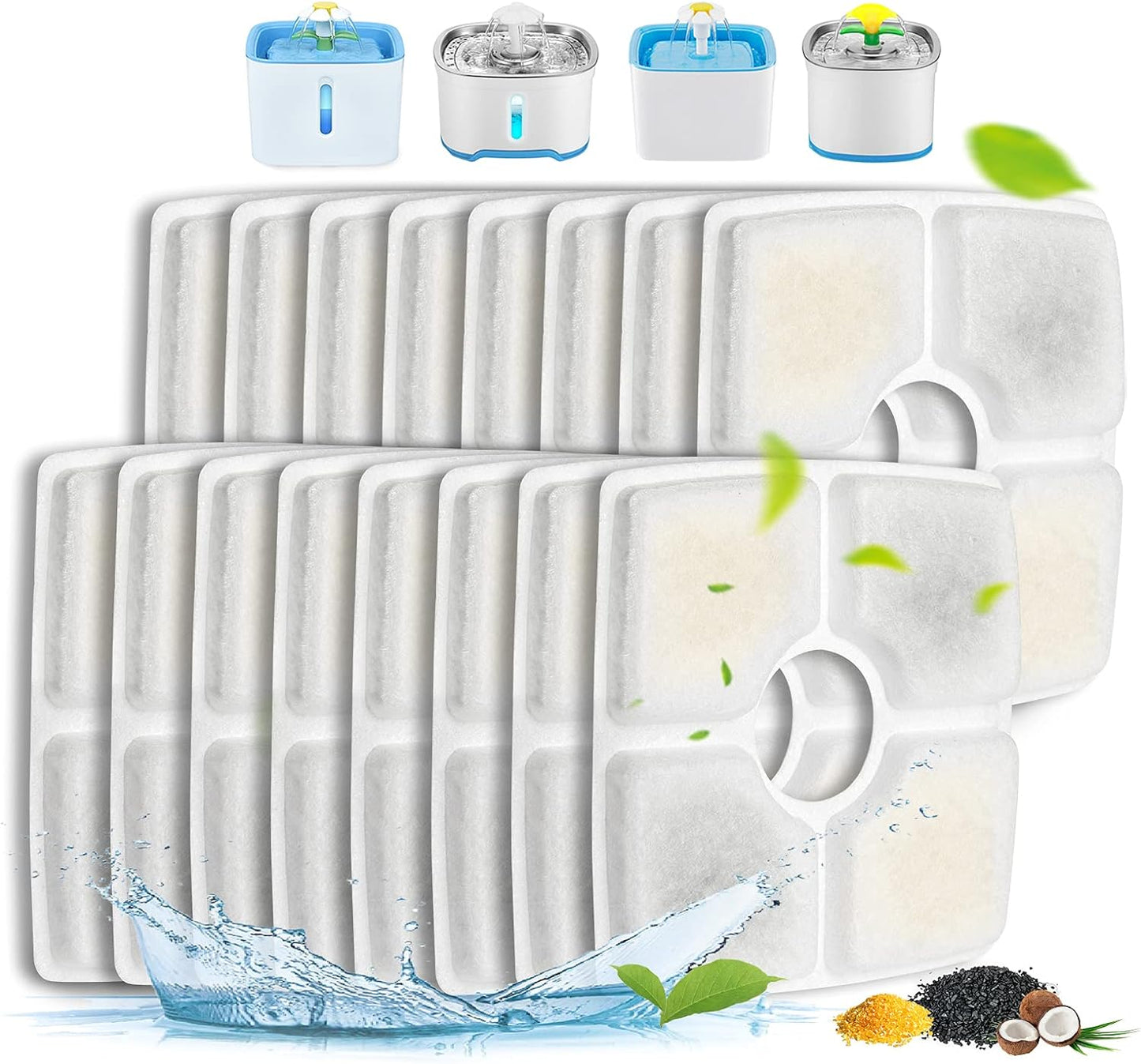 Rkicemoy 16-Pack Cat Water Fountain Filters - Activated Carbon Replacement Filters for Pet Fountains and Dog Water Dispensers