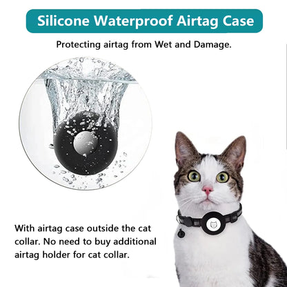 Breakaway Reflective Cat Collar with Airtag Case & Bell - 2 Pack for Cats, Kittens & Small Dogs - Black