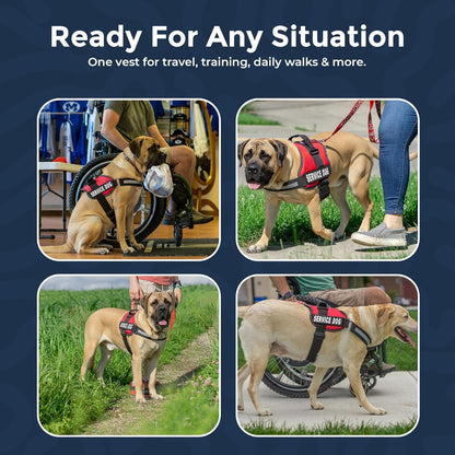 Premium Service Dog Vest Harness - Adjustable & Durable with Reflective Straps, Removable Patches, 50 ADA Cards, Handle & D-Ring for Travel & Daily Use (Bright Red, XL 30"-39")