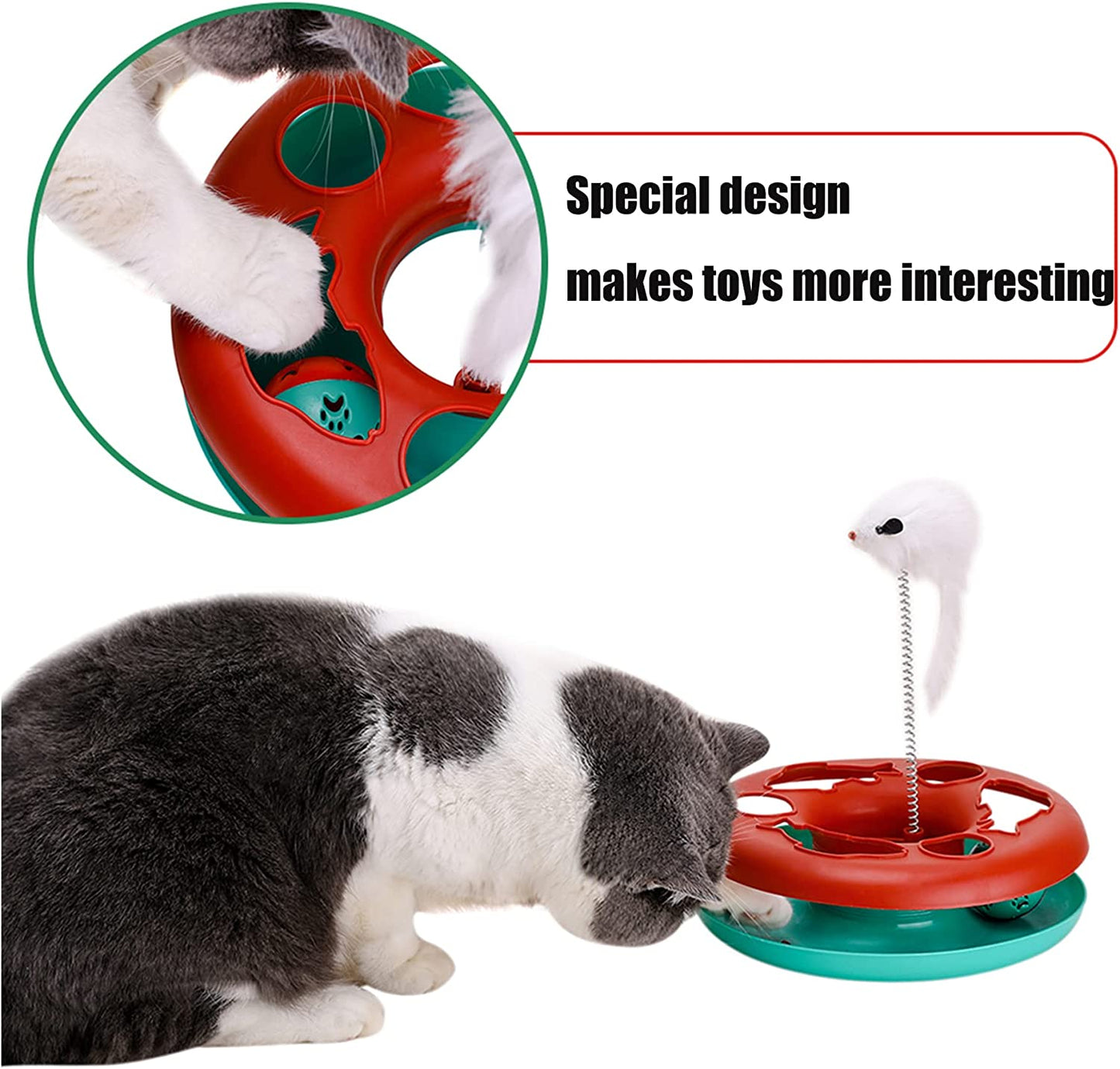 Interactive Cat Toy Set - Roller Tracks with Catnip and Teaser Mouse for Indoor Kittens (Red)