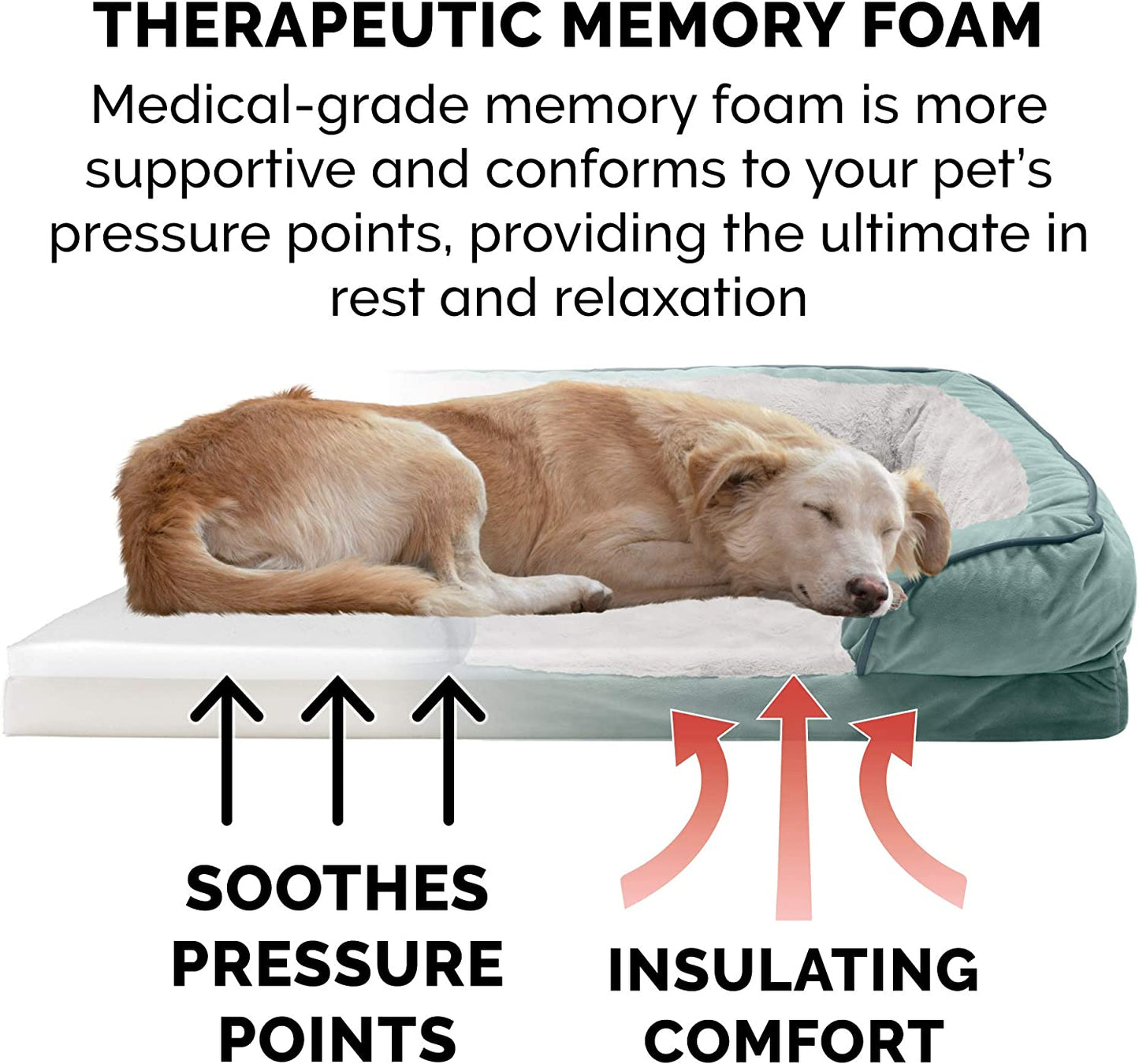 Plush Celadon Green Memory Foam Dog Bed with Removable Bolsters - Perfect Comfort for Small Dogs up to 20 Lbs - Washable Cover