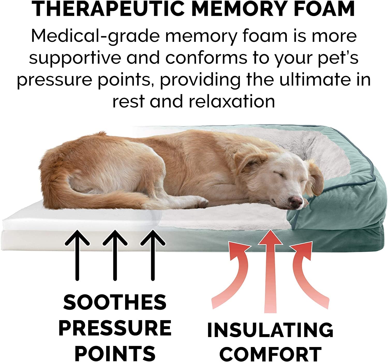 Plush Celadon Green Memory Foam Dog Bed with Removable Bolsters - Perfect Comfort for Small Dogs up to 20 Lbs - Washable Cover