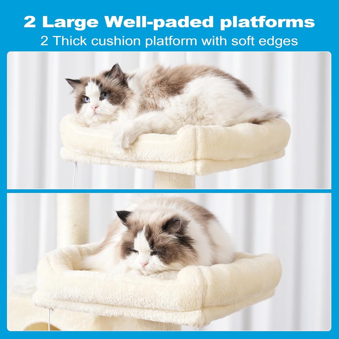 Ultimate Cat Paradise: Spacious Multi-Level Cat Tree with Cozy Condos, Hammock, and Durable Sisal Scratching Posts - Beige