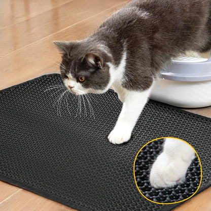 Cat Litter Mat Compact Size 23.6"X14.6" for Small Spaces, Upgrade Waterproof Leakproof Back Layer, Honeycomb Trapping Mat, Washable, Easy to Clean, Scatter Control Kitty Litter Matt, Black