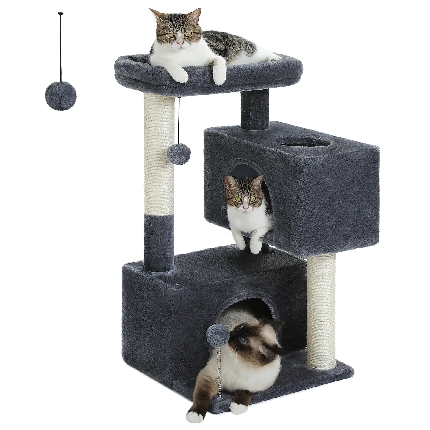Stylish 31.5" Cat Tree Tower with Spacious Dual Condos for Kittens & Medium Cats - Dark Gray
